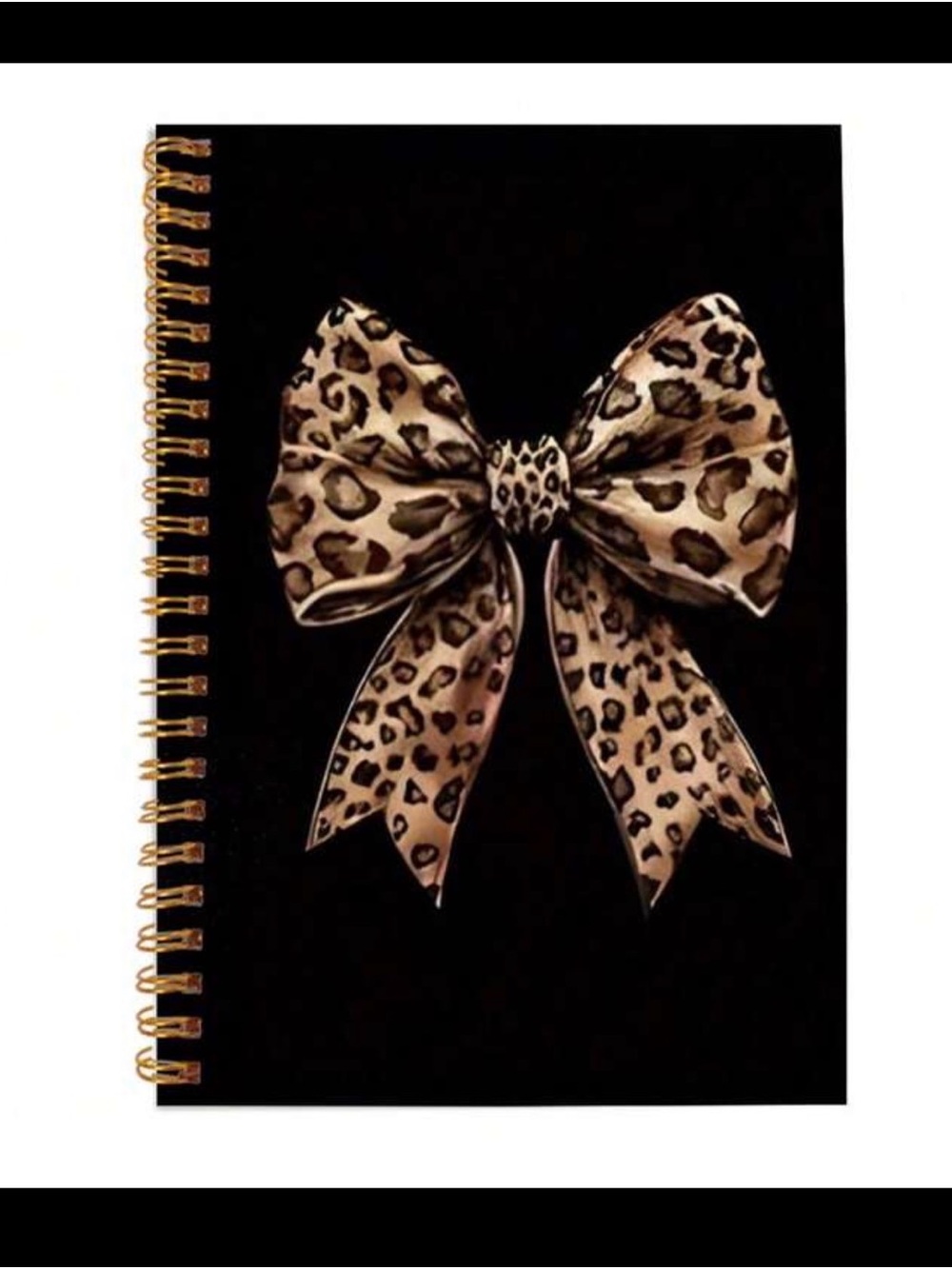 Leopard Bow Spiral Notebook - Black & Tan